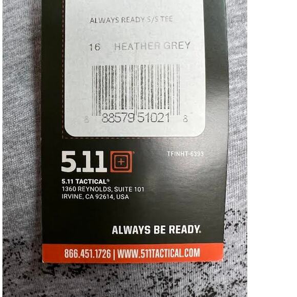 NWT! 5.11 Tactical Men's ALWAYS READY TEE (Heather Grey), Size SMALL - Picture 4 of 6